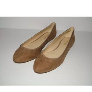 Nine West Womens Classic Natural Dark Brown Hue Suede Flats Shoes sz 8-1/2 M